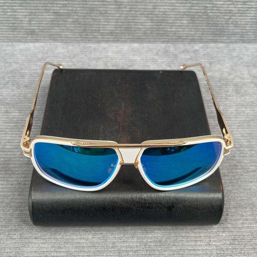 White Gold Aviator Y2k Sunglasses Blue Mirrored Lens JR6615 JDL
